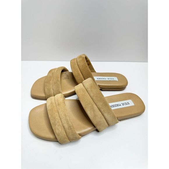 Steve Madden Flat Sandals‎ Suede Leather Tan Double Strap Open Toe Size 7 - Picture 2 of 10